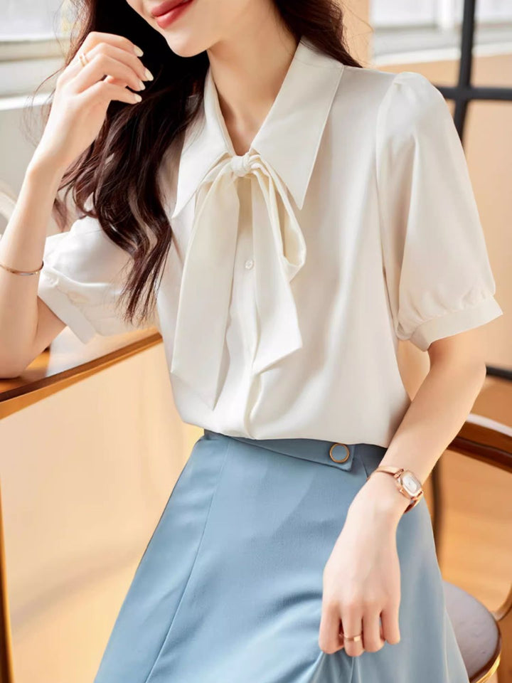 Classic Bow Chiffon Shirt - White