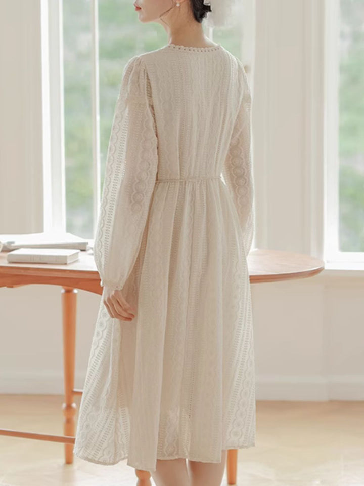 V-Neck Hook Flower Embroidery Dress