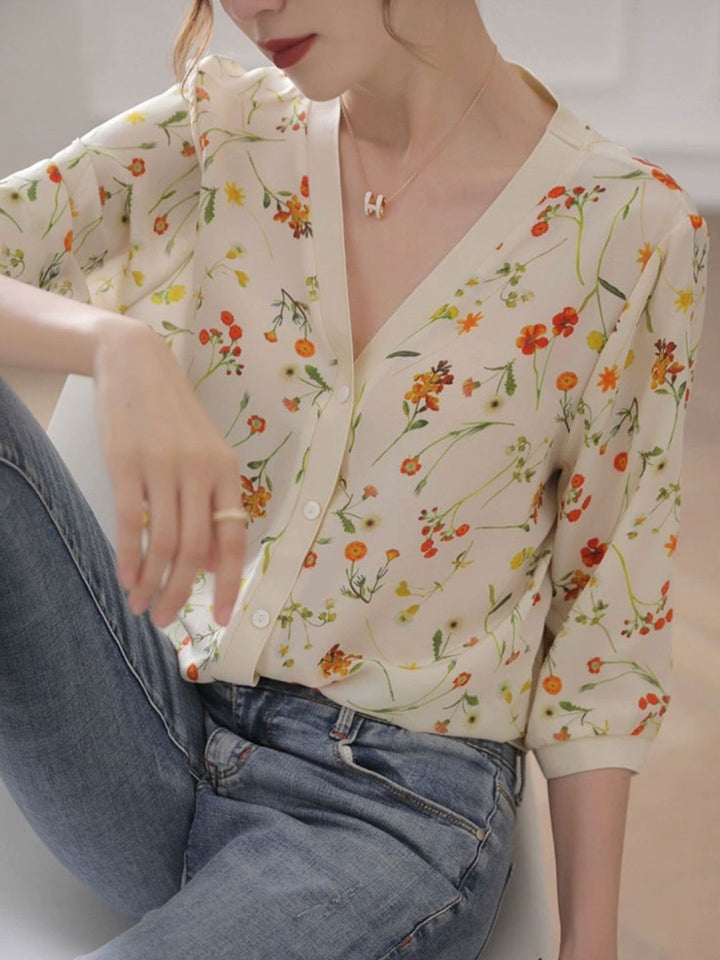 V-neck Floral Shirt