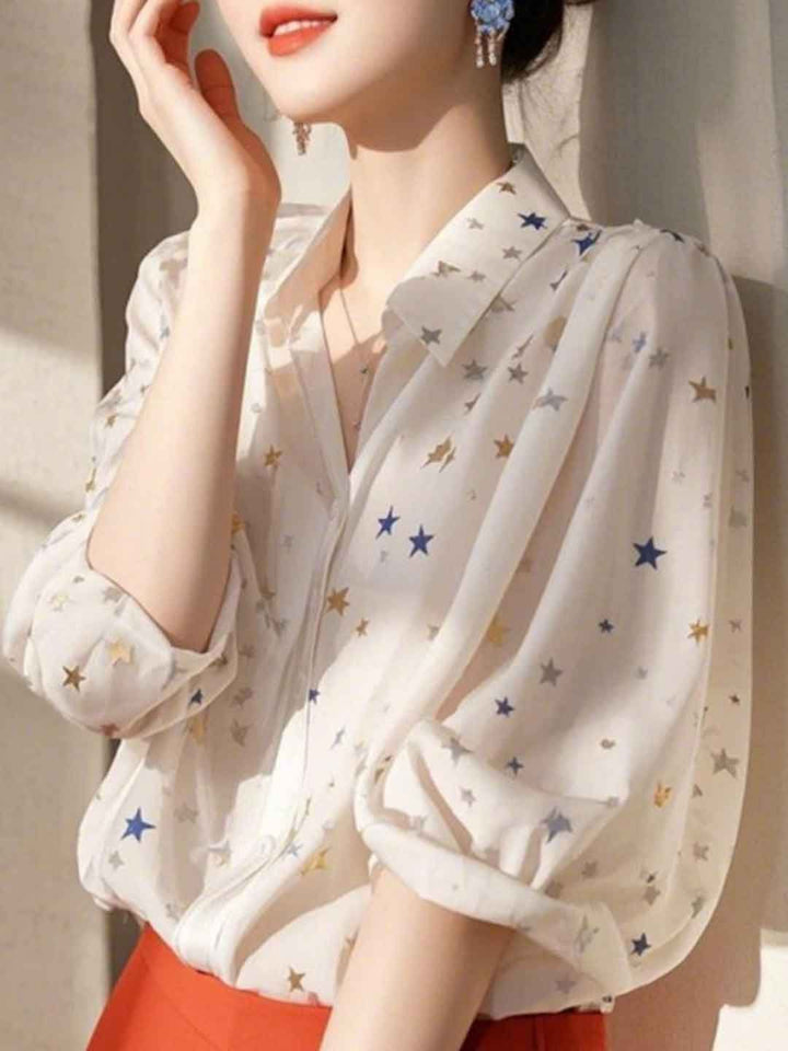 Loose Lapel Floral Printed Shirt