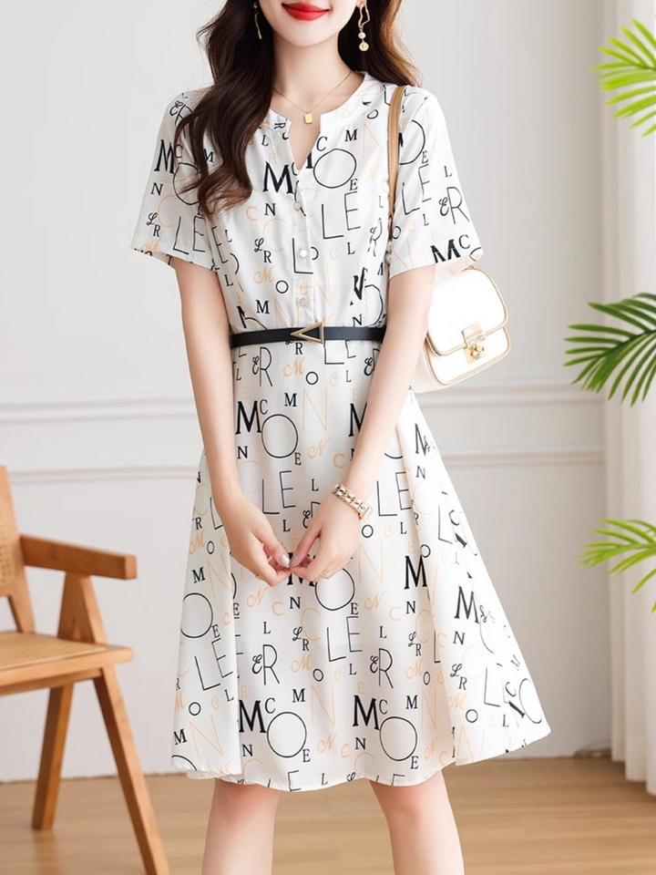 Letter V-neck Chiffon Dress