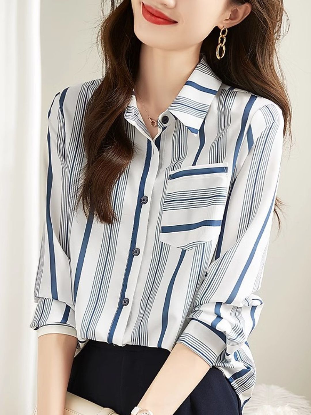 Versatile Long-sleeved Striped Shirt
