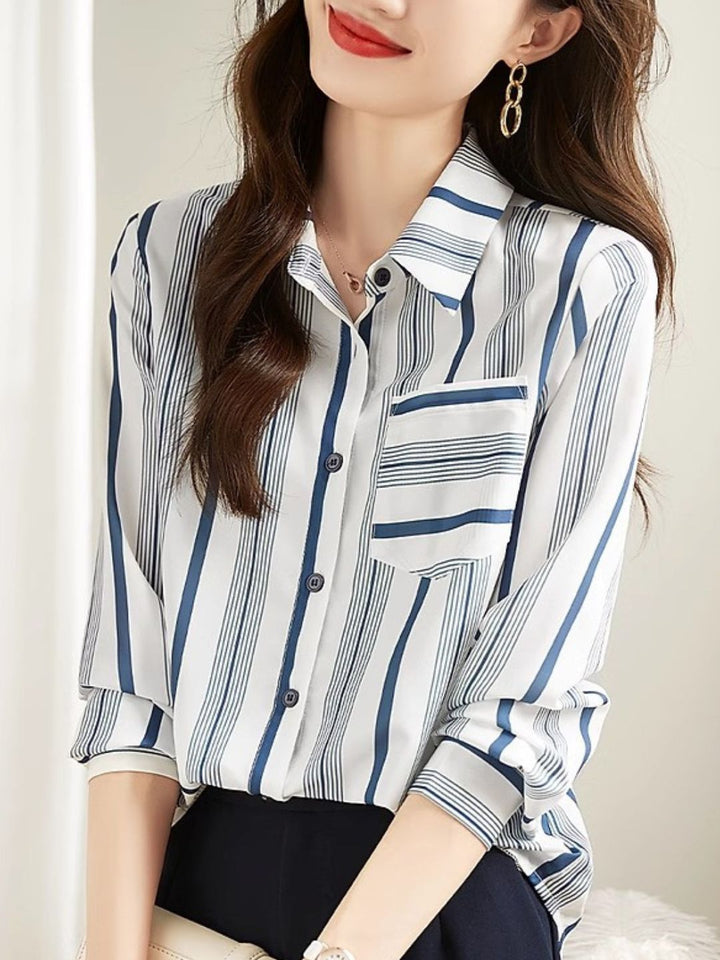 Versatile Long-sleeved Striped Shirt