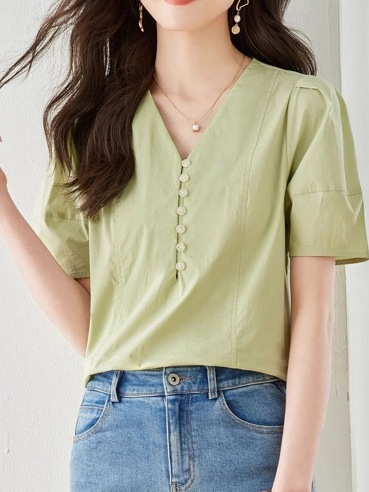 V-neck Puff Sleeves Elegant Shirt