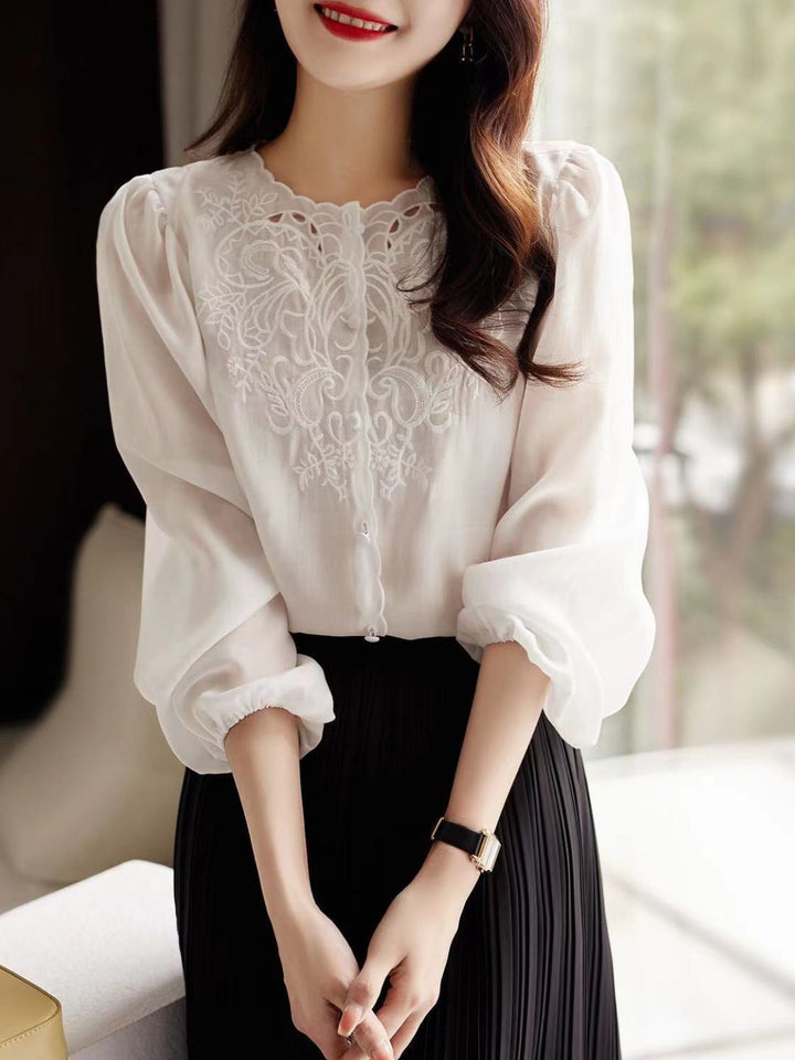 Embroidered Long-sleeved Shirt -Purple