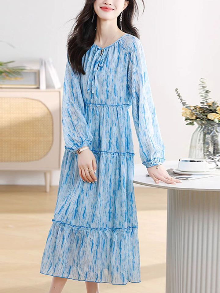 Retro Floral Dress- Blue Long