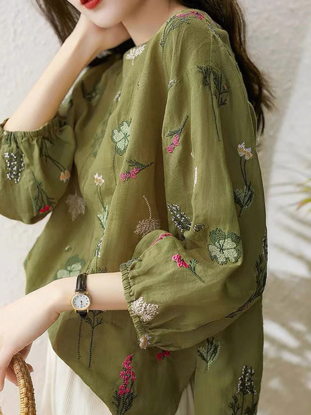 Loose Printed Embroidered Top