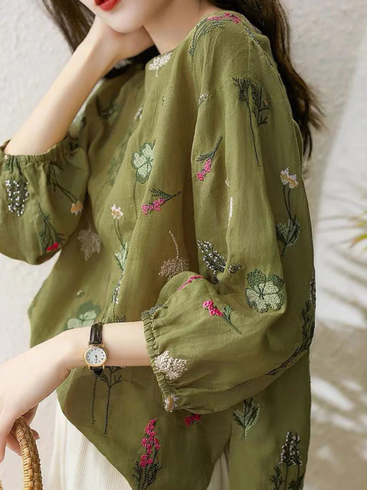 Loose Printed Embroidered Top