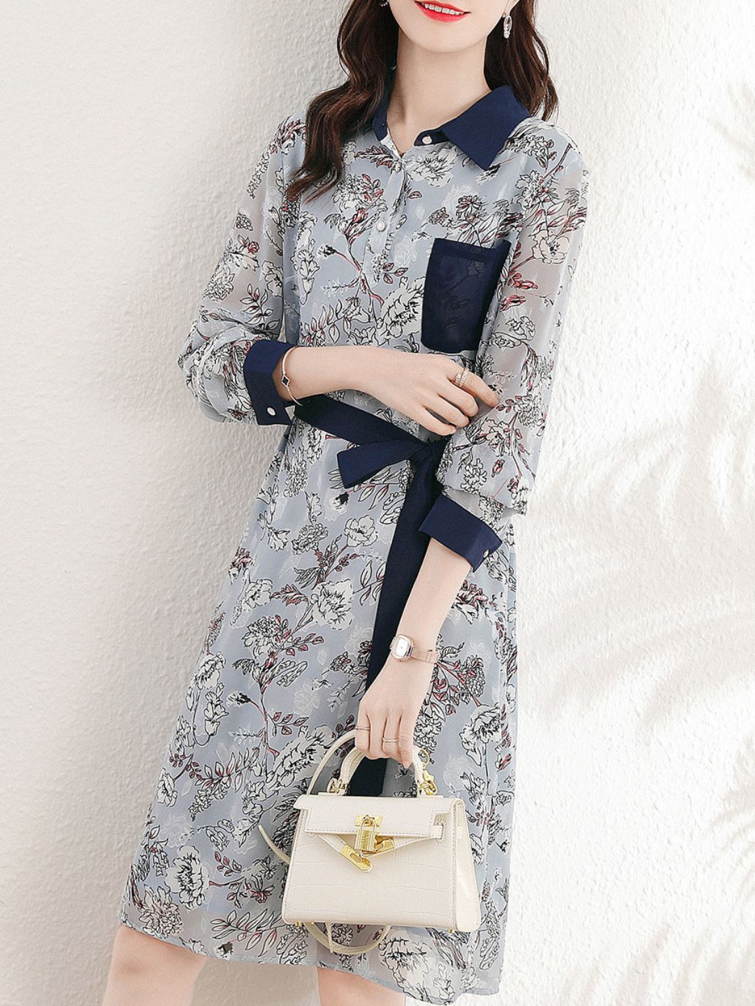 Retro Lapel Floral Dress