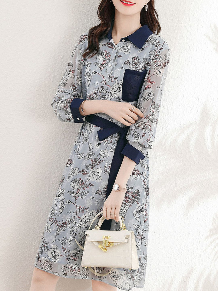 Retro Lapel Floral Dress