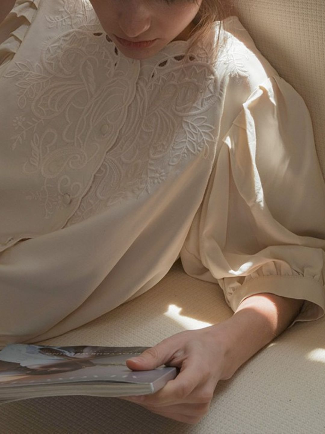 Lantern Sleeve Embroidered Shirt