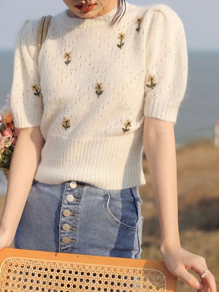 Embroidered Top - Round Neck