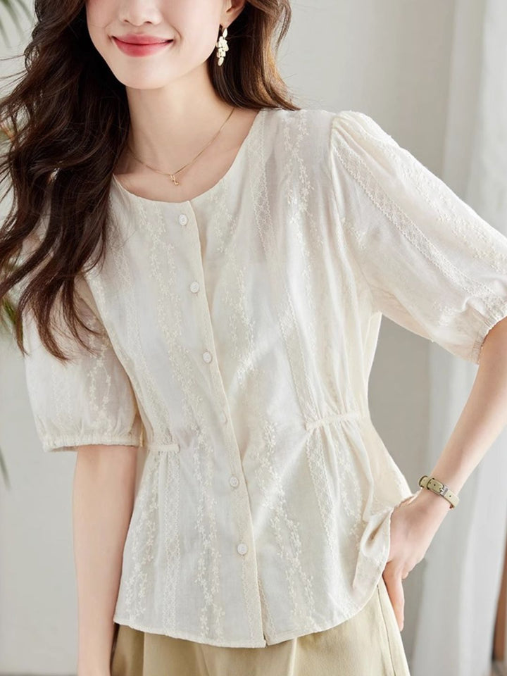 Round Neck Embroidered Shirt - Green