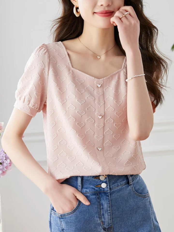 Heart Print Chiffon Shirt