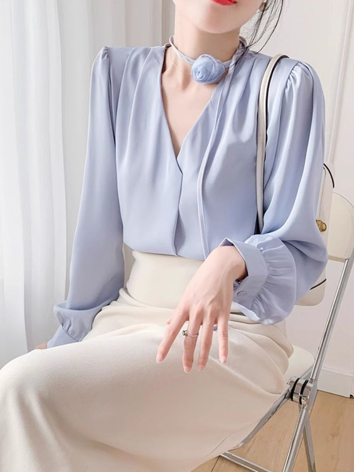 Gentle Style Rose Halter Neck Chiffon Shirt