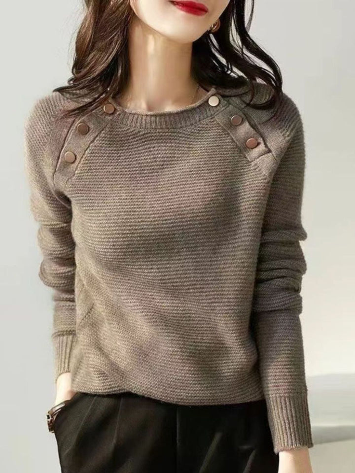 Retro Fashion Metal Button Sweater - Grey