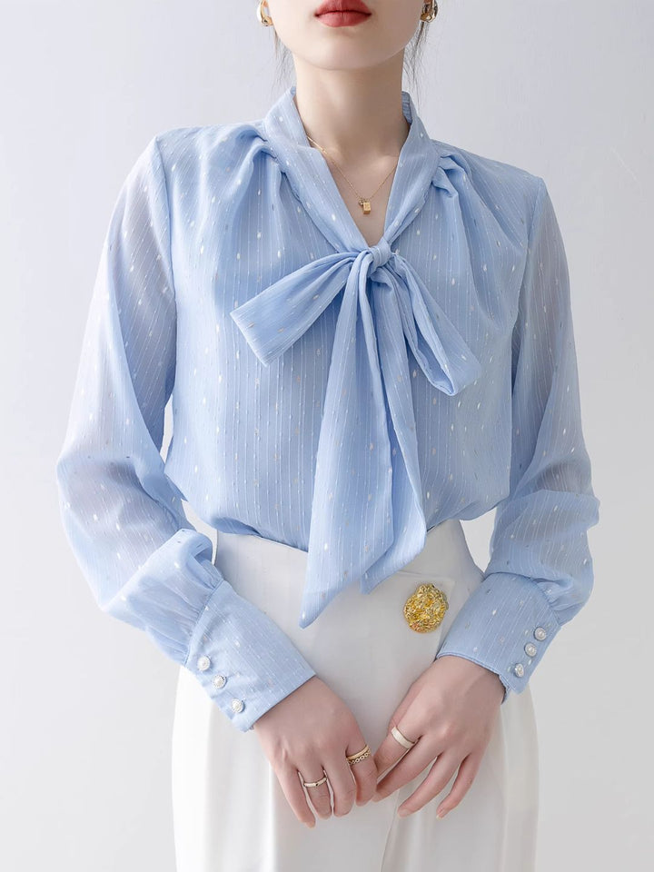 Loose V-Neck Bow Shirt