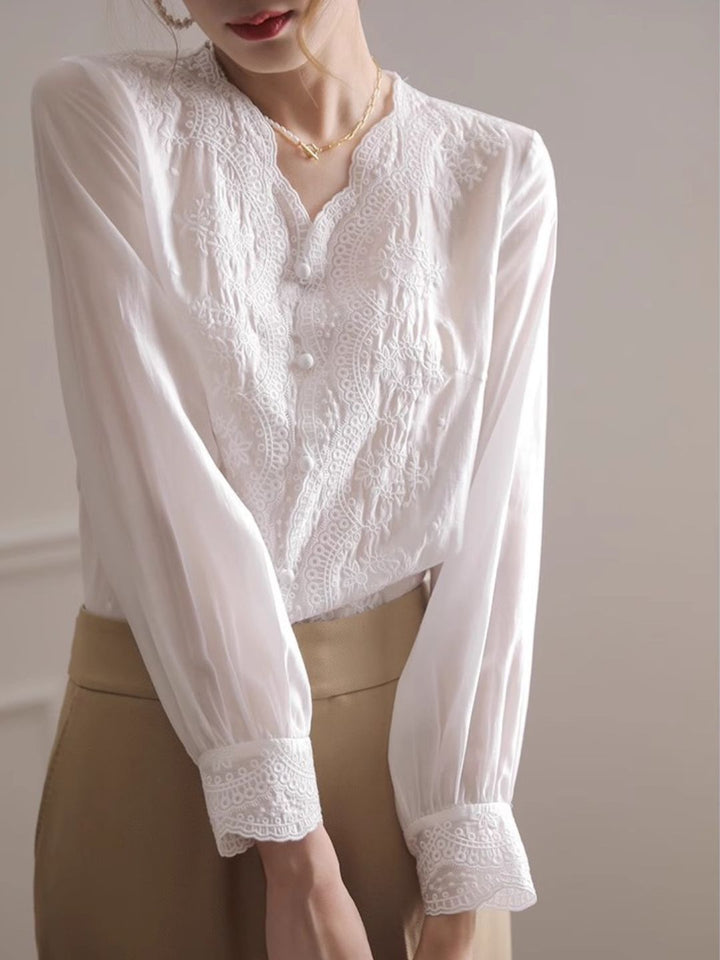 Embroidered lace V-neck Shirt Top