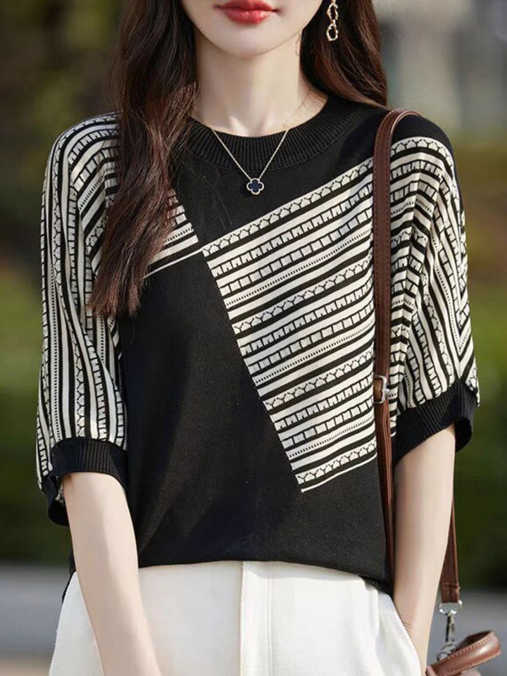 Elegant Contrast Color Knitted Top