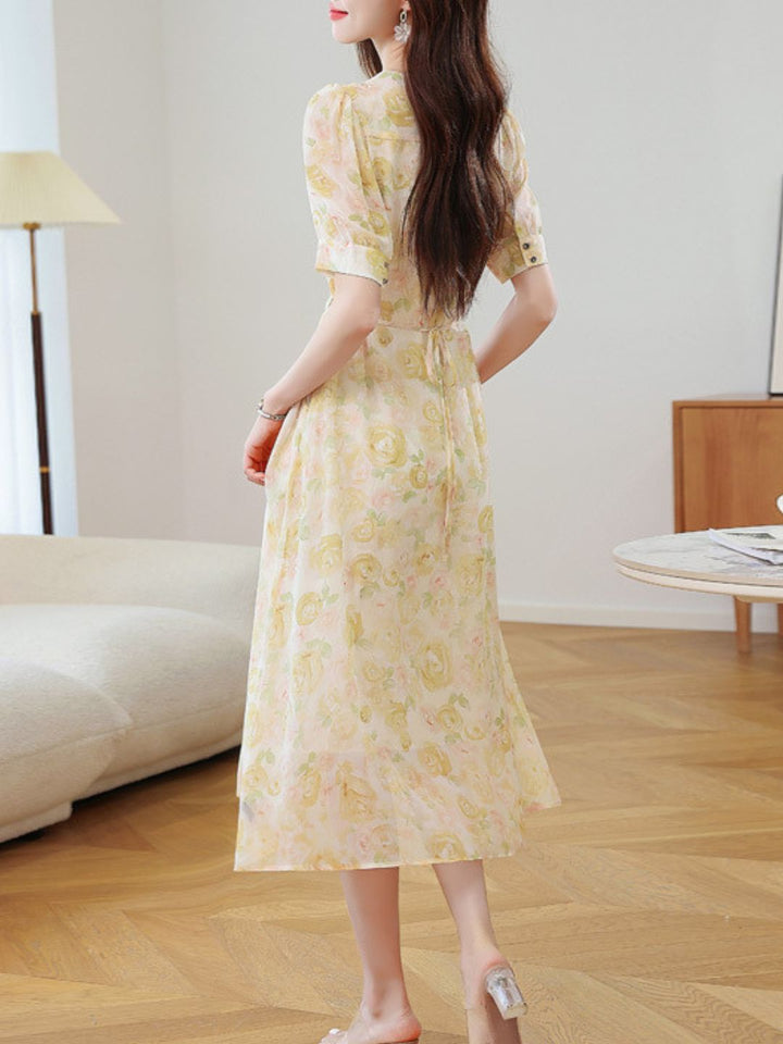 Elegant V-Neck Floral Dress