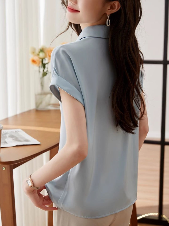 Classic Bow Chiffon Shirt -Blue