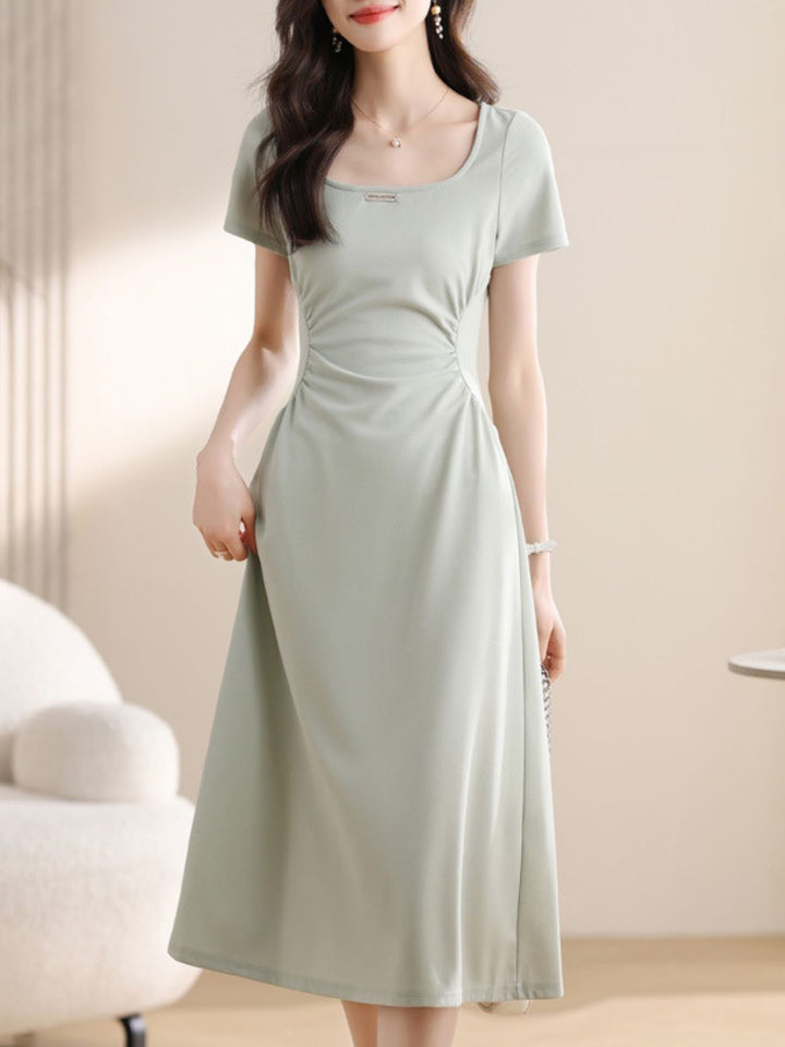 Solid Color Square Neck Dress