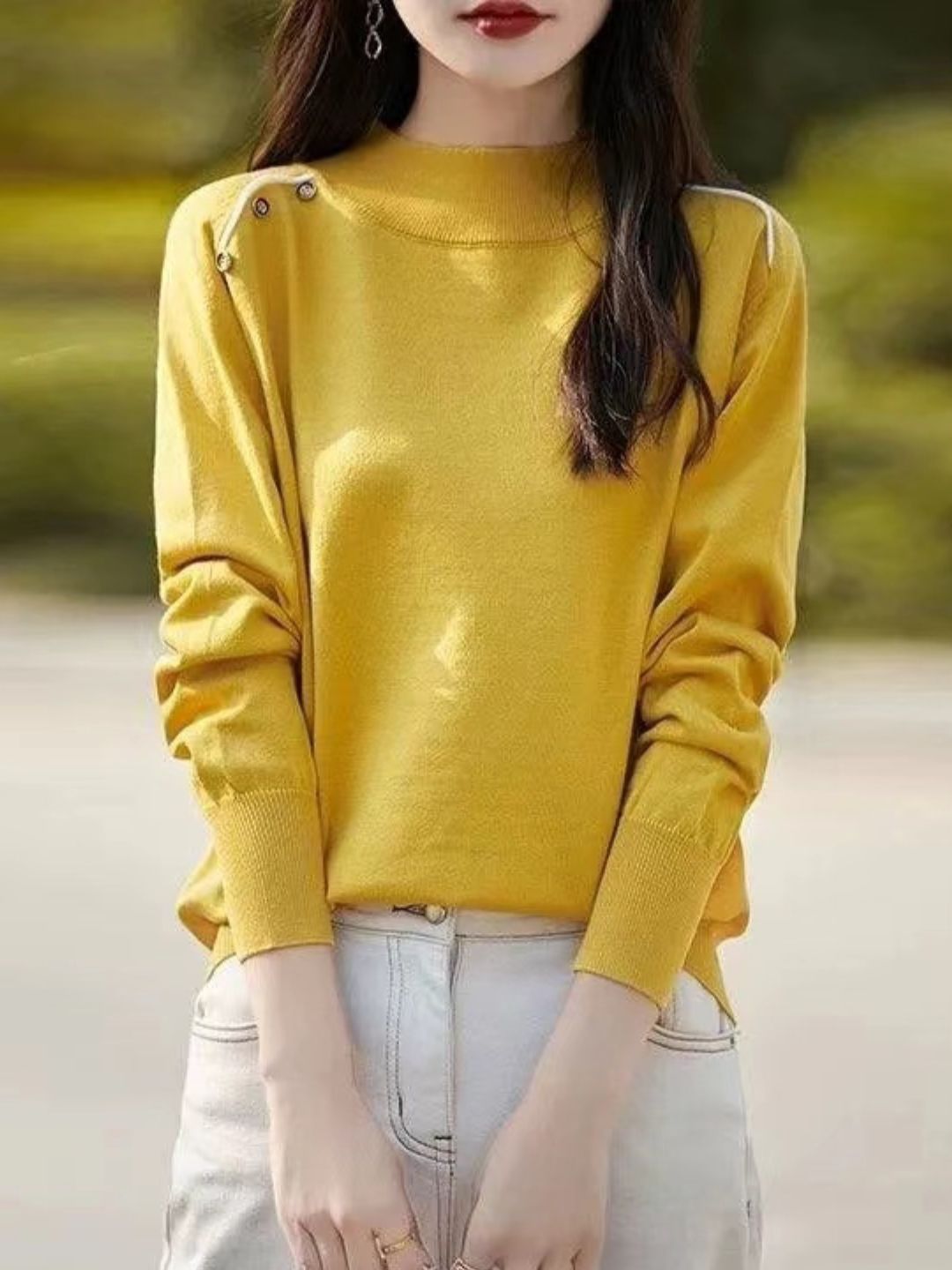Classic Turtleneck Solid Color Knitted Sweater - Yellow