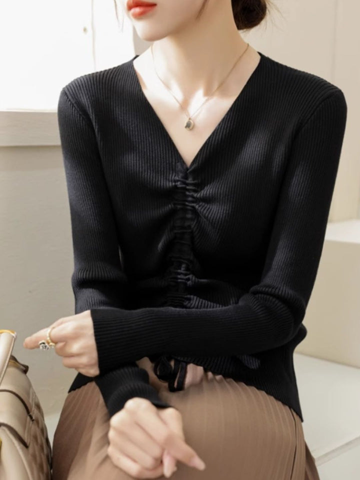 V-neck Drawstring Sweater