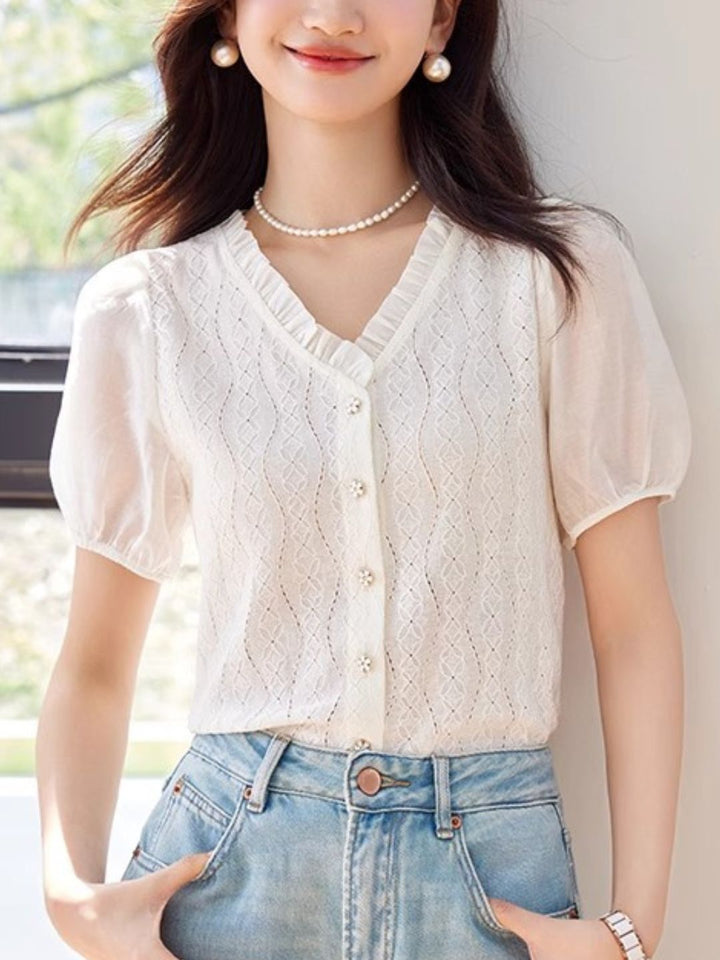 Temperament V-neck Chiffon Shirt