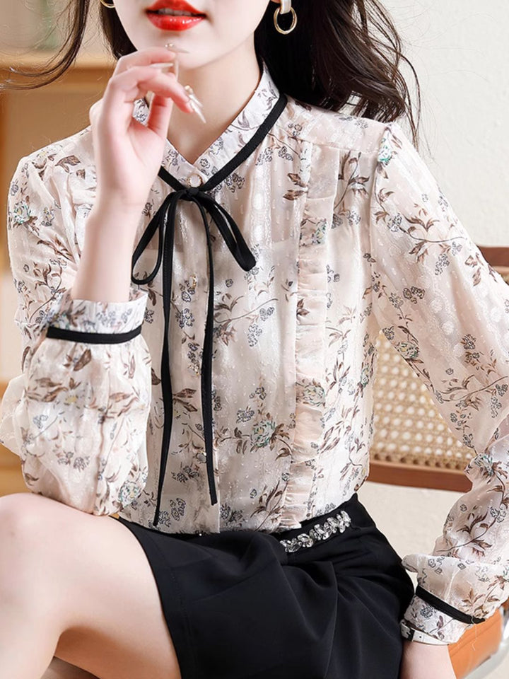 Floral Bow Chiffon Top