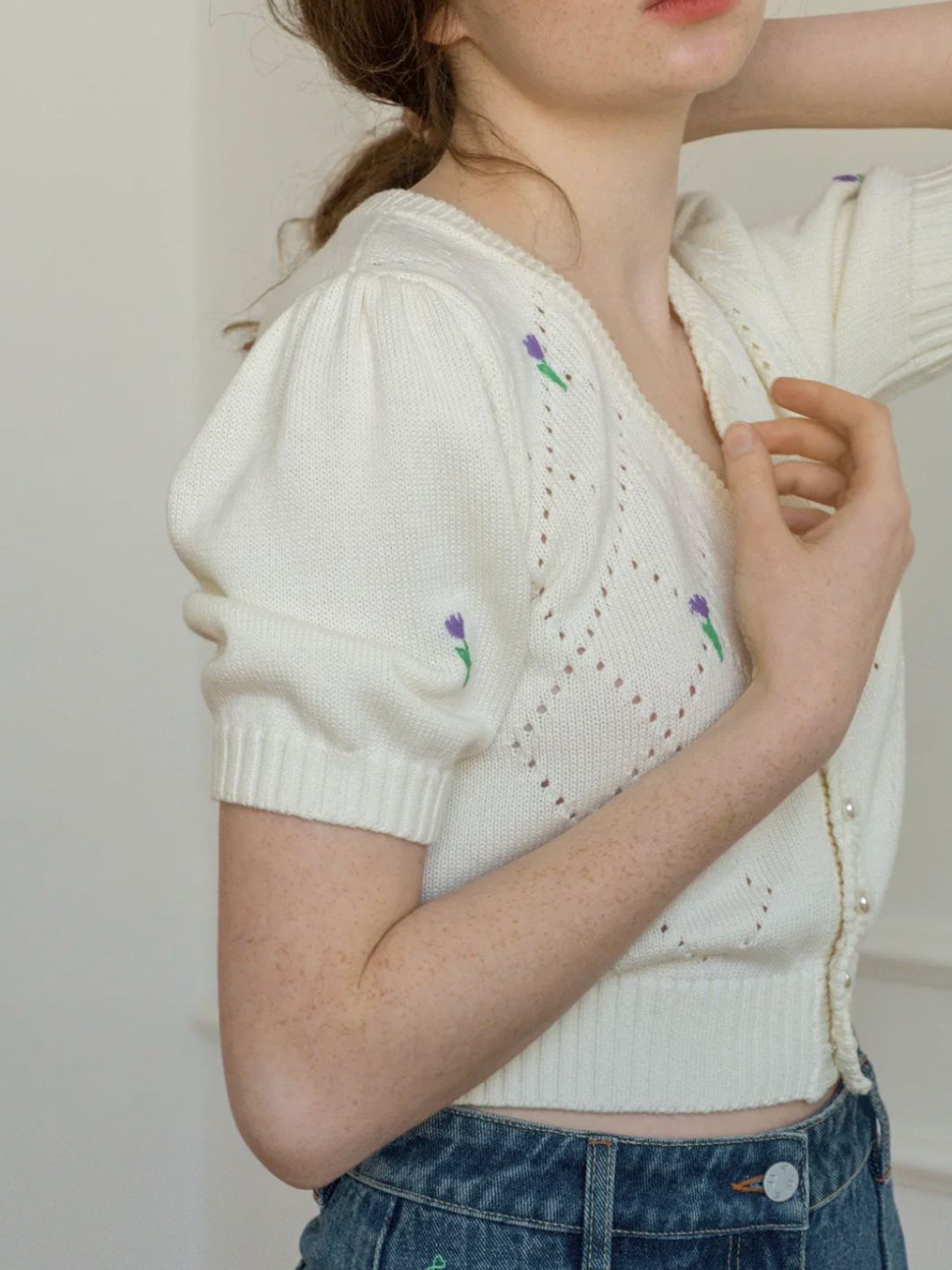 Floral Embroidered Cutout Shirt
