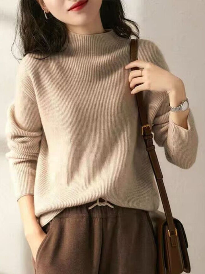 Solid Color High Collar Knit Top