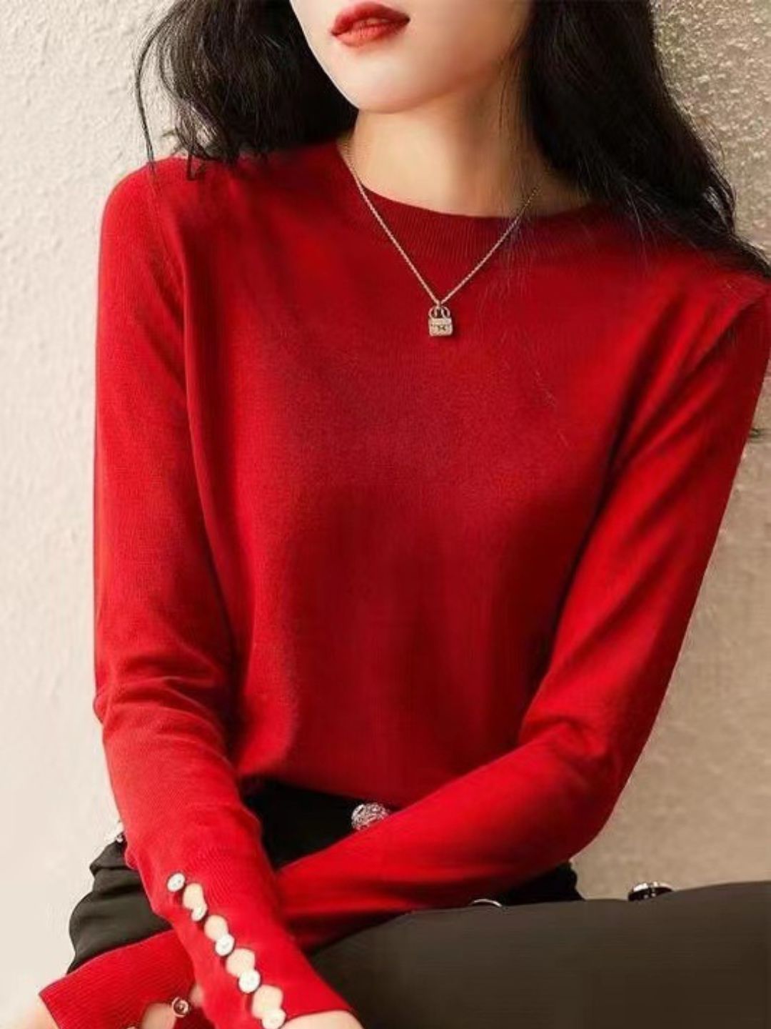 Metal Button Crewneck Cardigan