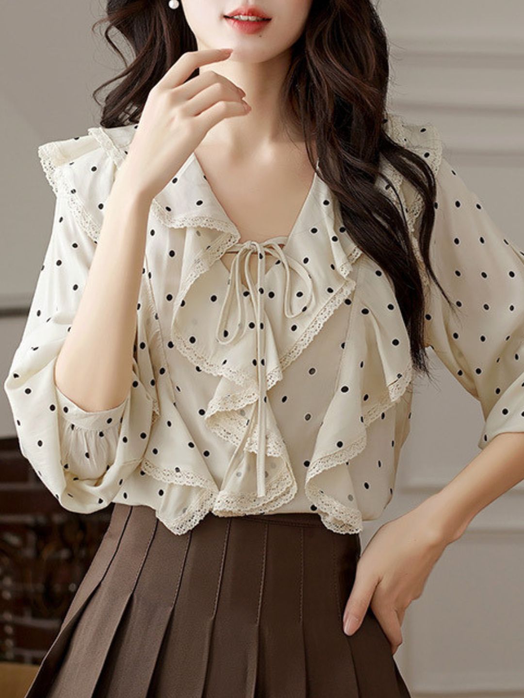 Retro Ruffled Polka Dot Top
