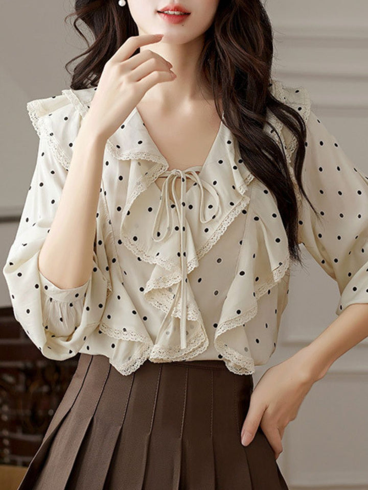 Retro Ruffled Polka Dot Top