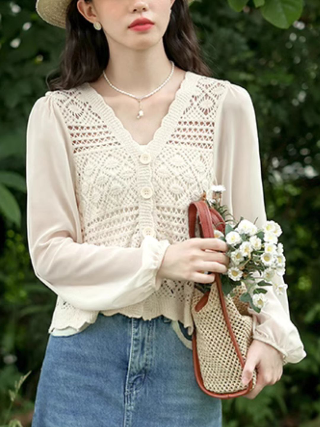French V-neck Hollow Top