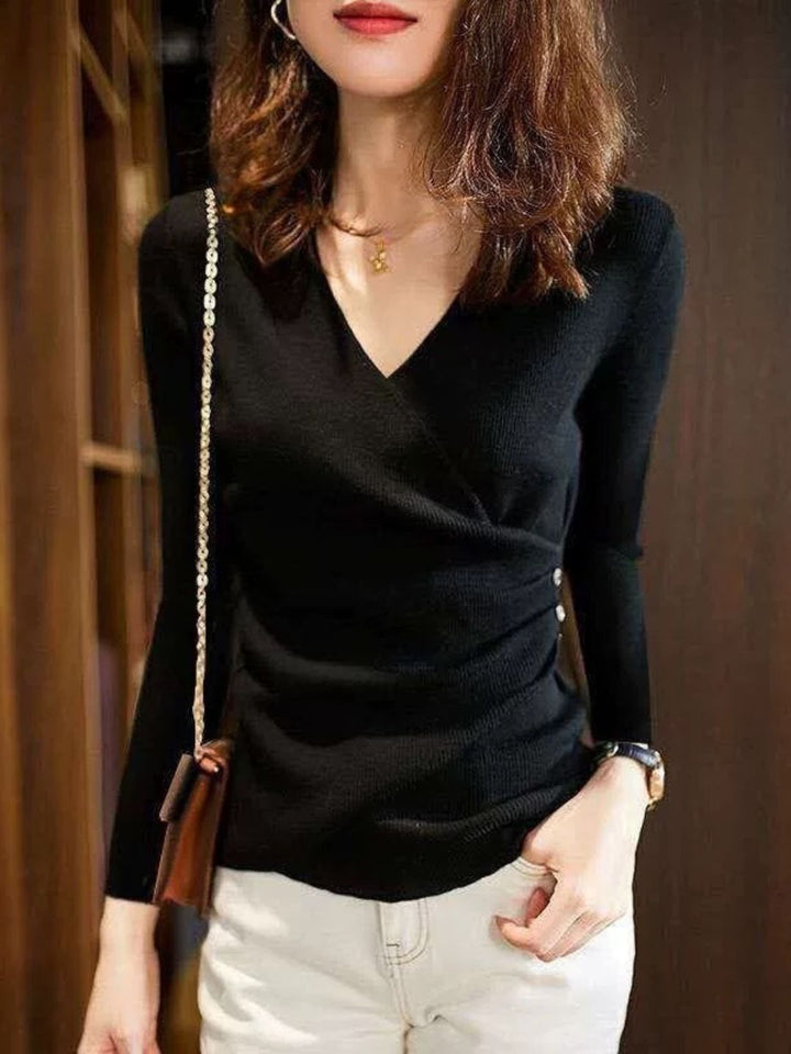 Casual V-Neck Solid Color Knitted Top - Green