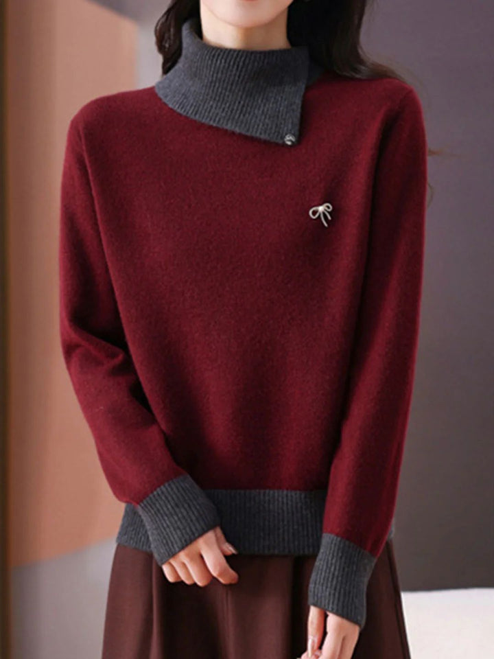 Classic Turtleneck Contrasted Panelled Knitted Sweater