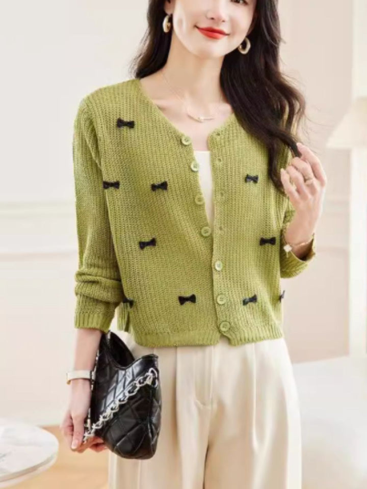 Classic Crew Neck Bow Knitted Top - Purple