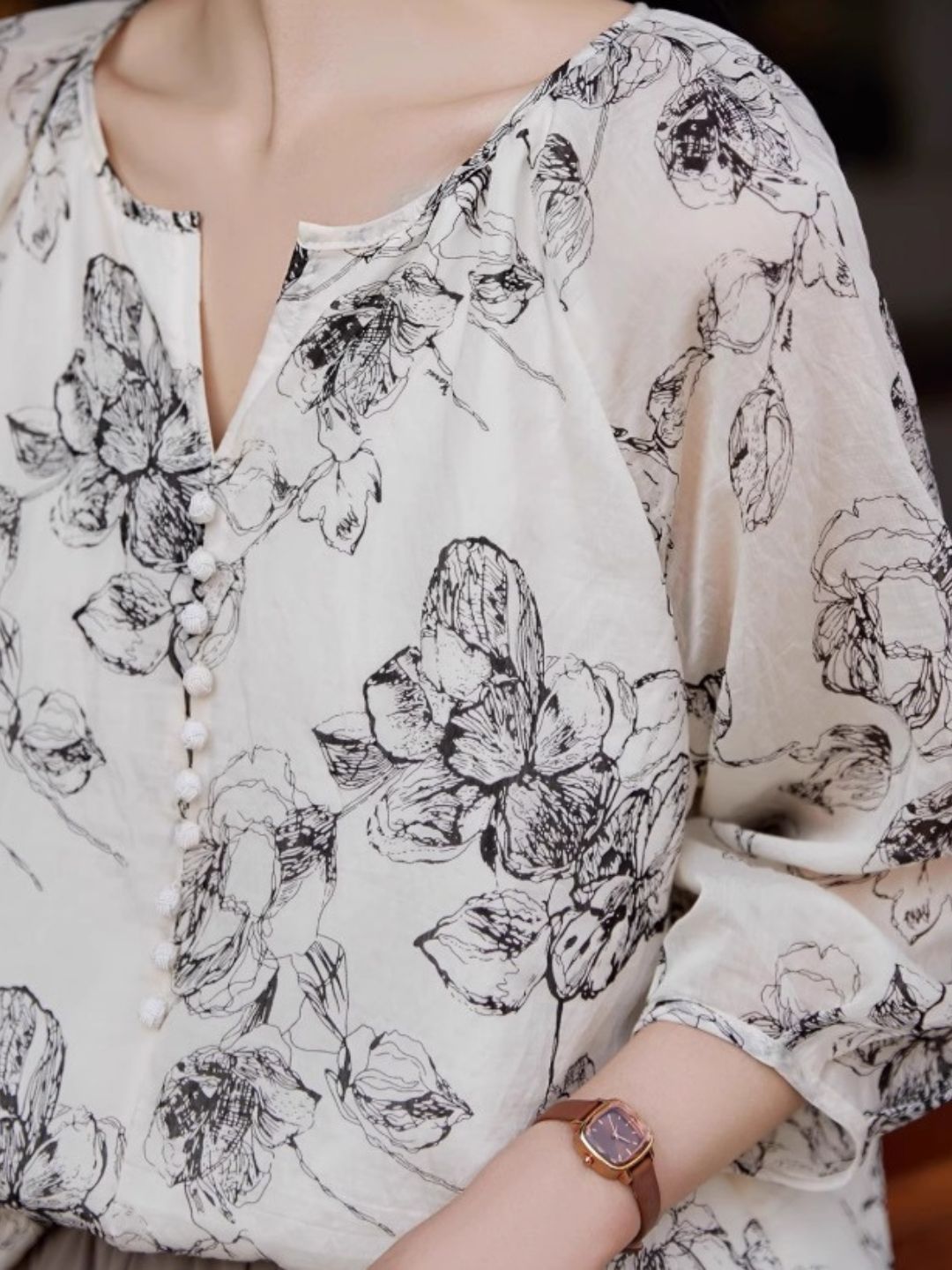 Retro Ink Print Loose Top