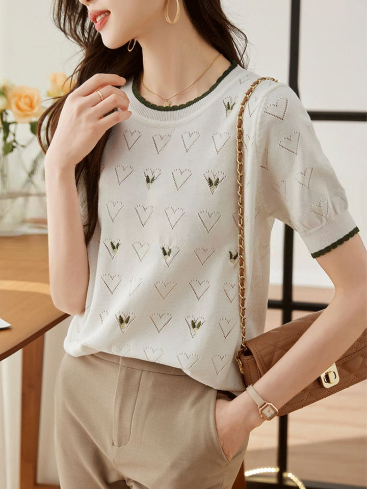 Hollow Embroidered Ice Silk Short Sleeves
