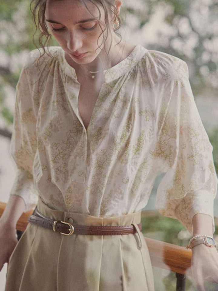 Retro v-neck floral shirt