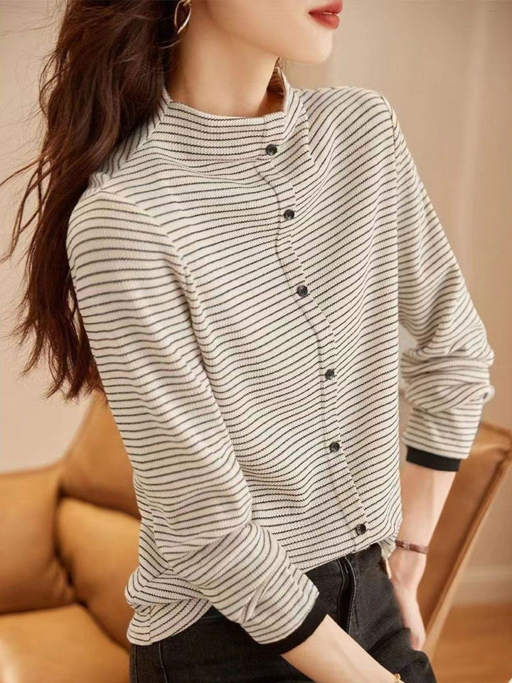 Classic Turtleneck Contrasted Striped Knitted Top