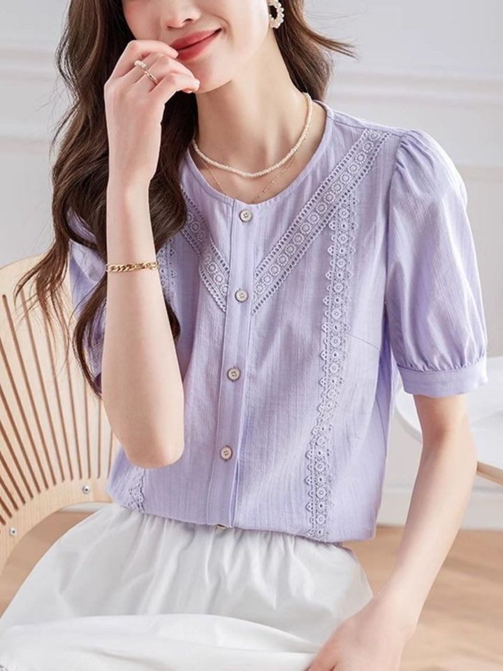 Elegant  Puff Sleeve Shirt - Purple