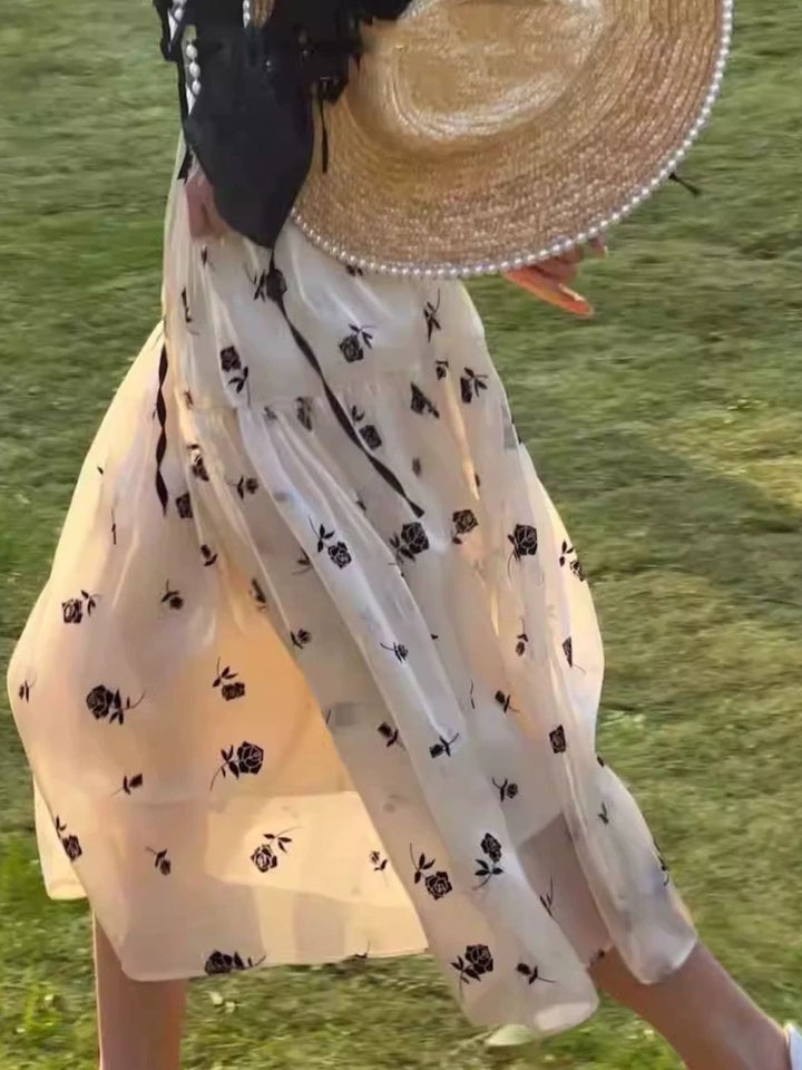 Rose Floral A-line Puff Skirt