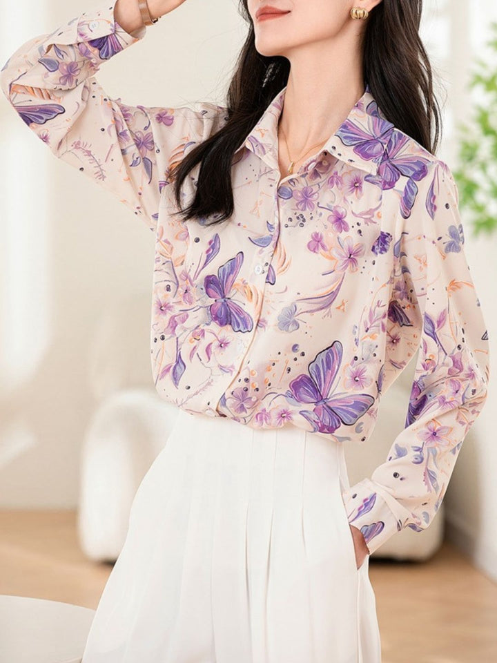Loose-Fitting Lapel Printed Contrast Shirt