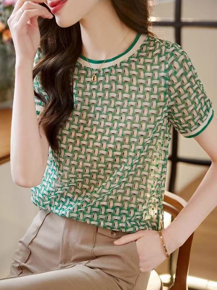 Retro Crew Neck Contrast Top