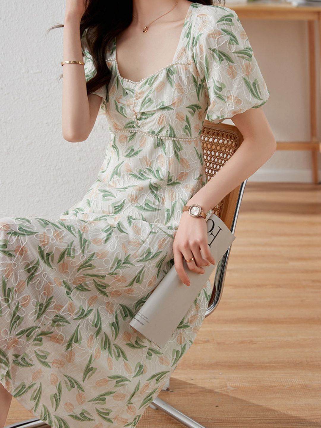 Square Neck Jacquard Dress