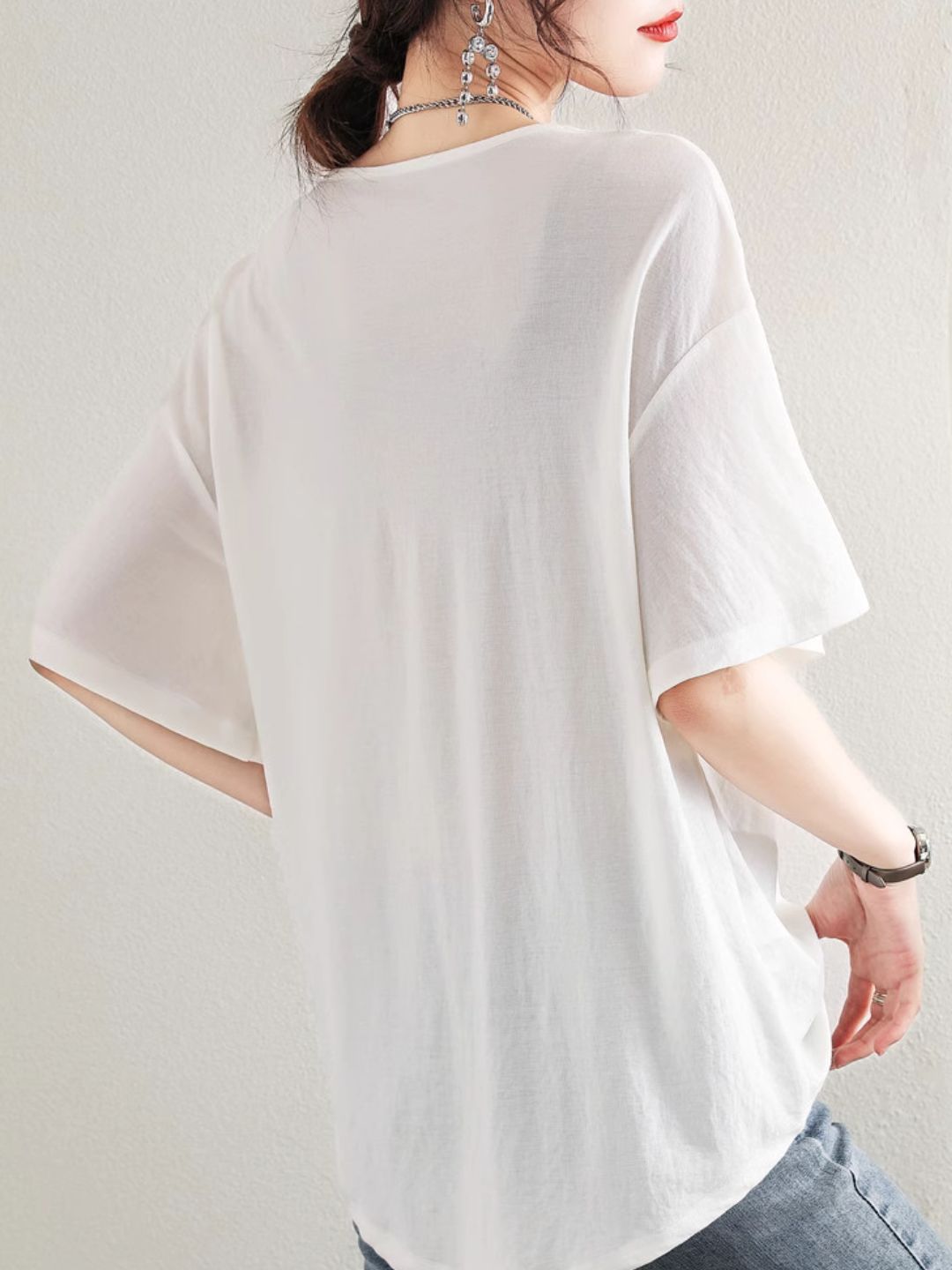 Loose Contrast Ribbon White T-shirt