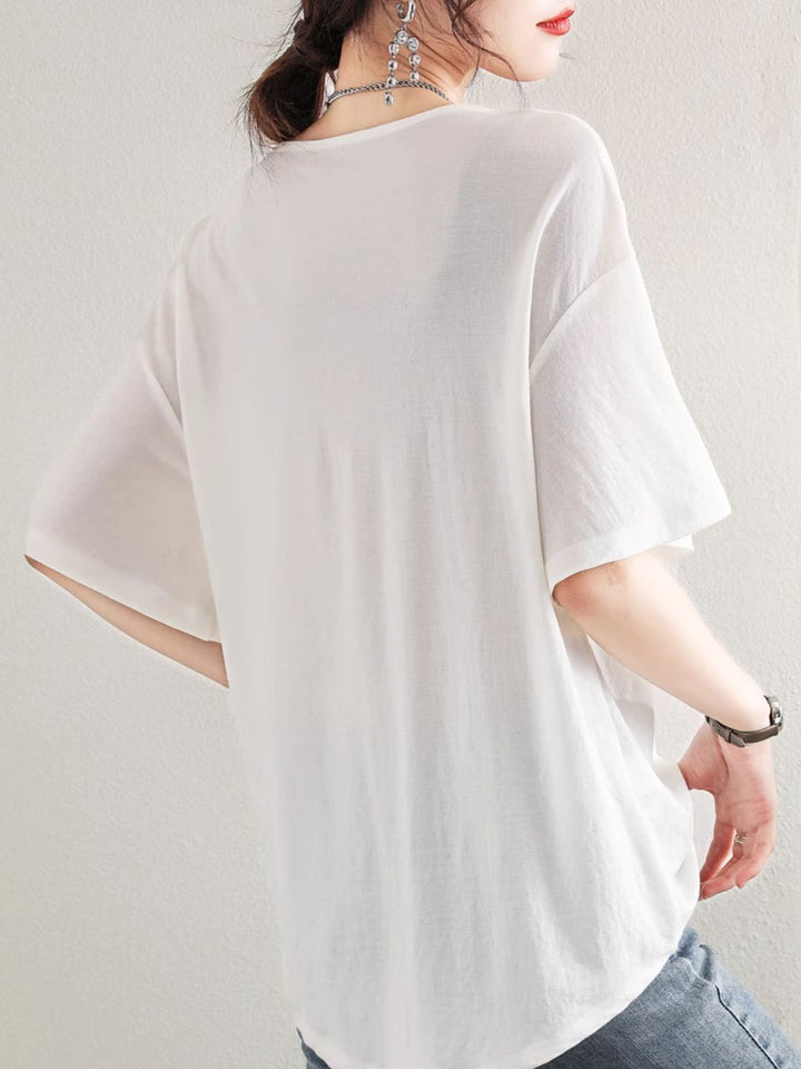 Loose Contrast Ribbon White T-shirt